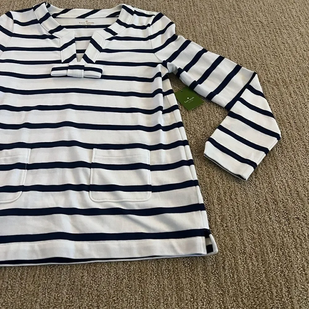 Kate Spade Blue and White Striped Box Tropez Top